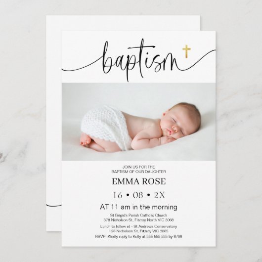 Invitation Calligraphie moderne Baptême (Devant / Derrière)