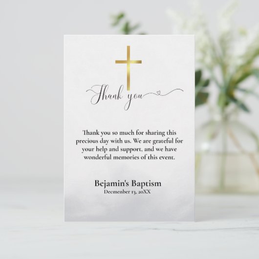 Invitation Calligraphie moderne baptême merci (Debout devant)