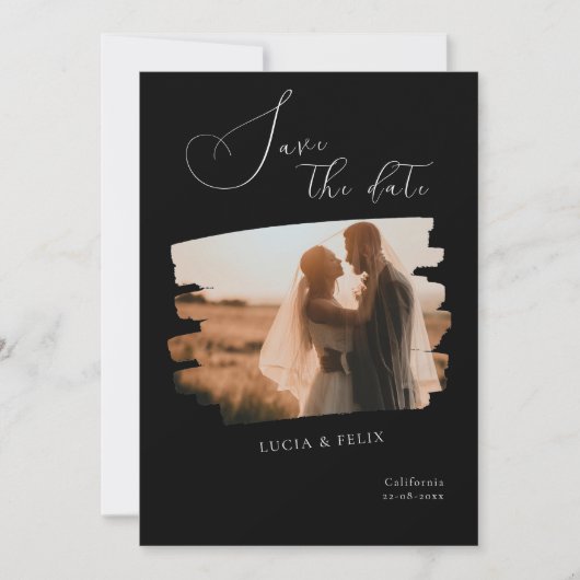 Invitation Calligraphie moderne Black Photo Enregistrer la da (Devant)
