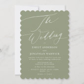 Invitation Calligraphie Moderne Blanc et Sage Simple Mariage (Devant)