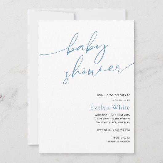 Invitation Calligraphie moderne Blue Boy Baby shower Invitati (Devant)