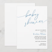 Invitation Calligraphie moderne Blue Boy Baby shower Invitati (Devant / Derrière)