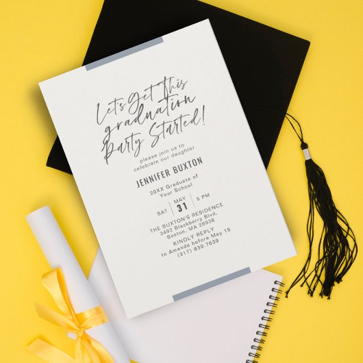 Invitation Calligraphie moderne Blue Graduation Party