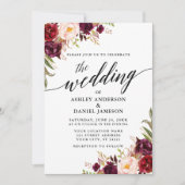Invitation Calligraphie moderne Bourgogne Floral Mariage (Devant)