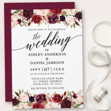 Calligraphie moderne Bourgogne Floral Mariage élég