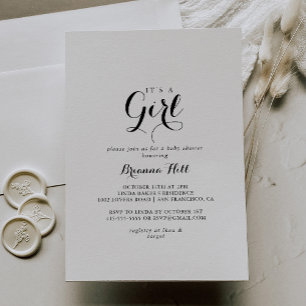 Invitation Calligraphie moderne C'est un Baby shower de fille