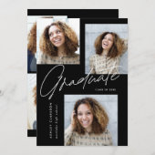 Invitation Calligraphie moderne cinq photos fête de fin d'étu (Devant / Derrière)