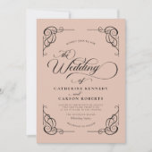 Invitation Calligraphie moderne classique Beige & noir Script (Devant)