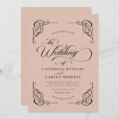 Invitation Calligraphie moderne classique Beige & noir Script (Devant / Derrière)