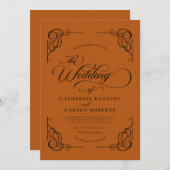 Invitation Calligraphie moderne classique Gravé Orange Script (Devant / Derrière)