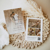 Invitation Calligraphie moderne Collage photo Code QR Mariage