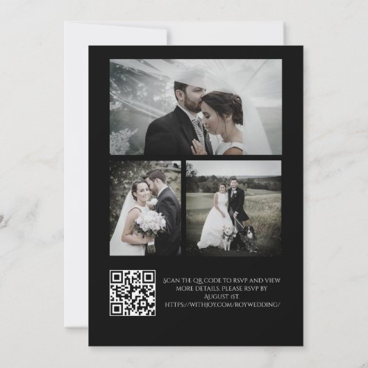 Invitation Calligraphie moderne Collage photo QR Code noir (Dos)