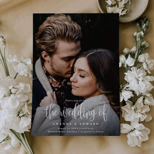 Invitation Calligraphie moderne Deux photos Code QR Mariage