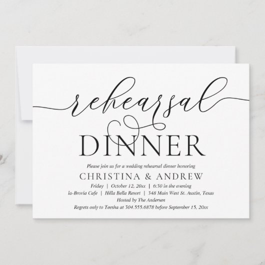 Invitation Calligraphie moderne, dîner de répétition de maria (Devant)