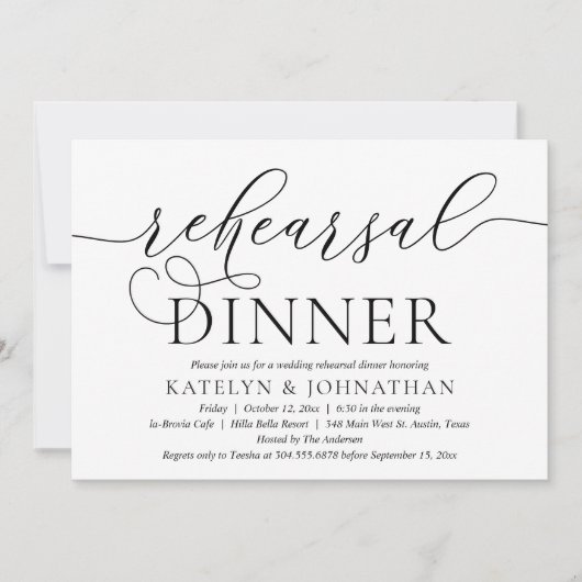Invitation Calligraphie moderne, Dîner de répétition Mariage (Devant)
