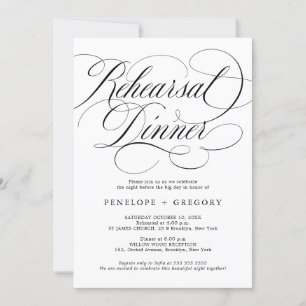 Invitation Calligraphie moderne dîner de répétition noire int