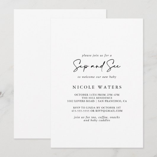 Invitation Calligraphie Moderne Élégant Sip et voir (Devant / Derrière)