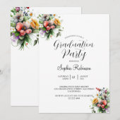 Invitation Calligraphie moderne Elégante Floral Grad Party (Devant / Derrière)