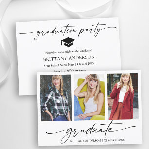 Invitation Calligraphie moderne Encre 3 Photo Graduation Part