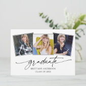 Invitation Calligraphie moderne Encre 3 Photos Graduation Par (Debout devant)