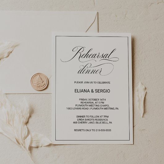 Invitation Calligraphie moderne et dîner simple de répétition
