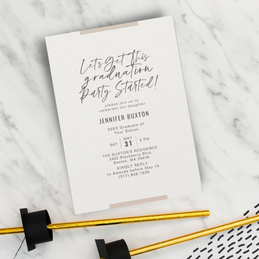 Invitation Calligraphie moderne Fête de graduation beige