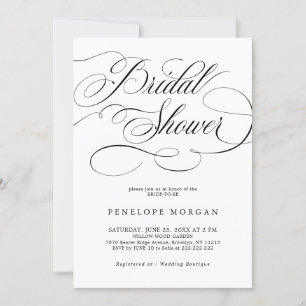 Invitation Calligraphie moderne Fête des mariées noire intemp