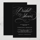 Invitation Calligraphie moderne Fête des mariées noire intemp (Devant / Derrière)