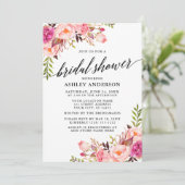 Invitation Calligraphie moderne Floral rose Fête des mariées (Debout devant)