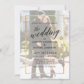 Invitation Calligraphie moderne Gold Frame Photo Mariage (Devant)