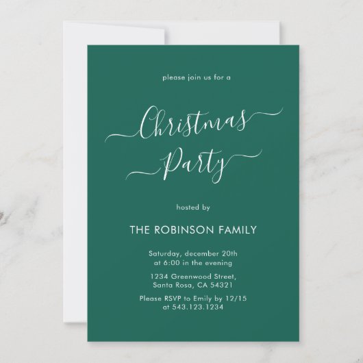 Invitation Calligraphie moderne Green Holiday Christmas Party (Devant)