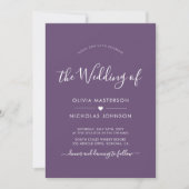 Invitation Calligraphie moderne Heart Mauve QR Code Mariage (Devant)