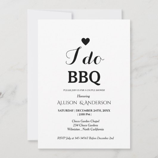 Invitation Calligraphie moderne i do bbq Couple douche (Devant)
