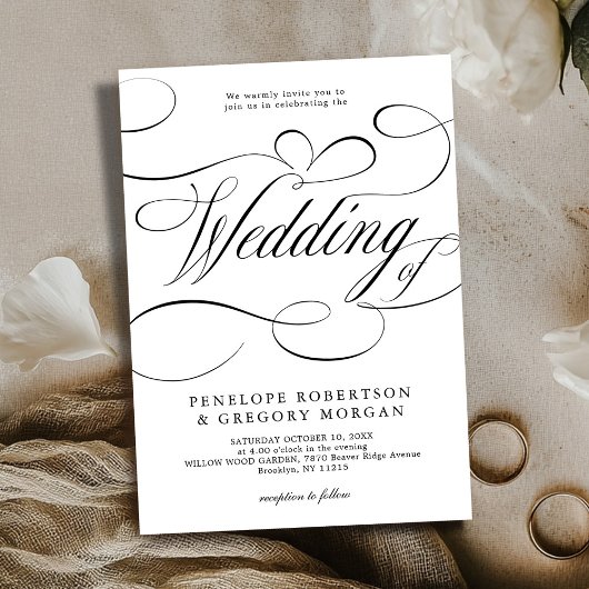 Invitation Calligraphie moderne intemporelle Noir blanc maria