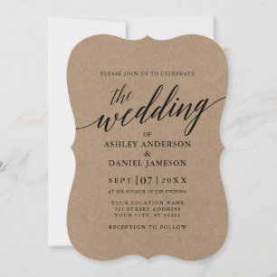 Invitation Calligraphie moderne Kraft Mariage