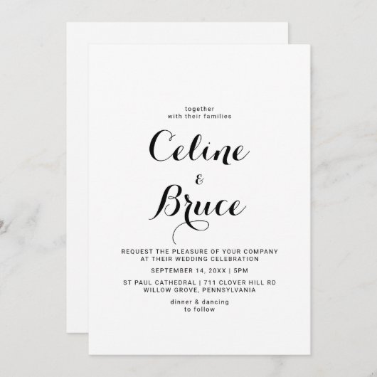 Invitation Calligraphie moderne Mariage avant et arrière (Devant / Derrière)