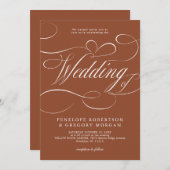 Invitation Calligraphie moderne Mariage en terre cuite intemp (Devant / Derrière)