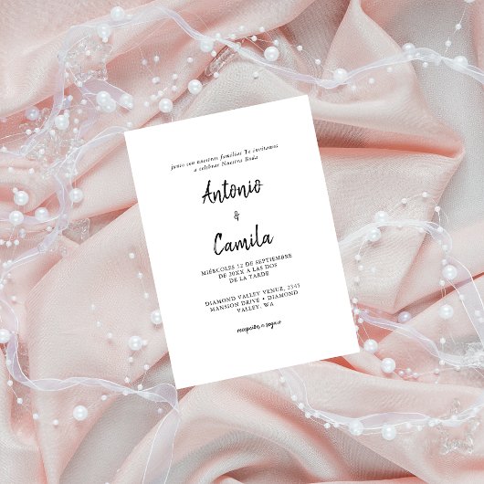 Invitation Calligraphie moderne Mariage espagnol noir et blan