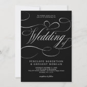 Invitation Calligraphie moderne mariage noir argent intempore (Devant)