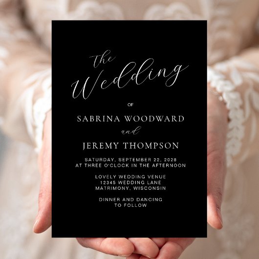 Invitation Calligraphie moderne Mariage noir et blanc Invitat