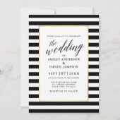 Invitation Calligraphie moderne Mariage rayé Gold Frame (Devant)