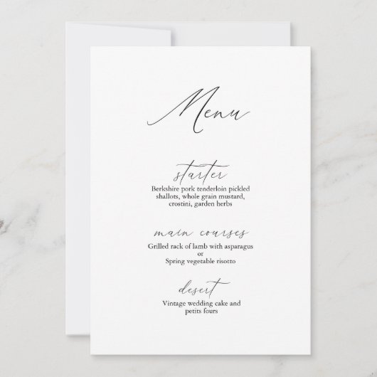 Invitation Calligraphie moderne Mariage romantique Menu (Devant)