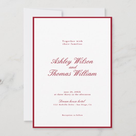 Invitation Calligraphie moderne Mariage rouge (Devant)