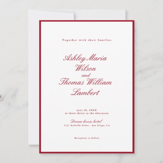 Invitation Calligraphie moderne Mariage rouge (Devant)