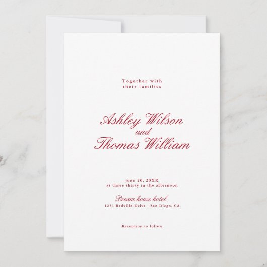 Invitation Calligraphie moderne Mariage rouge (Devant)