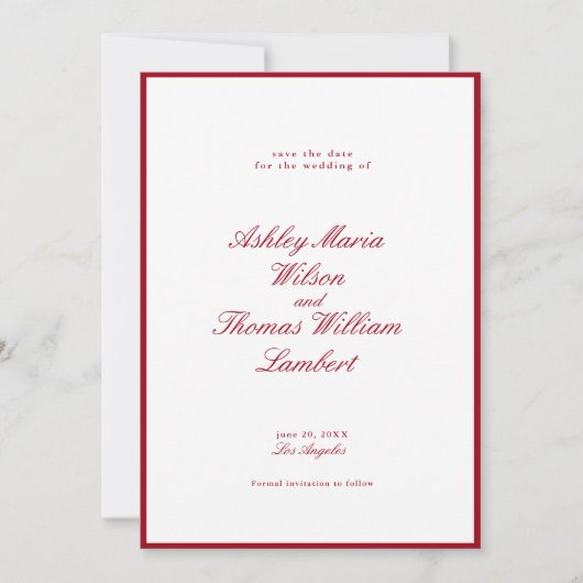 Invitation Calligraphie moderne Mariage rouge Enregistrer la (Devant)