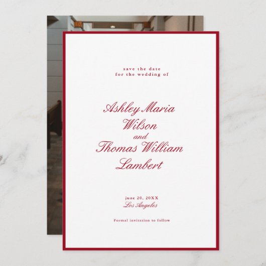 Invitation Calligraphie moderne Mariage rouge Enregistrer la  (Devant / Derrière)