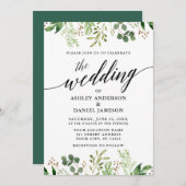 Invitation Calligraphie moderne Mariage vert botanique (Devant / Derrière)