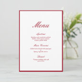 Invitation Calligraphie moderne Menu Mariage rouge (Debout devant)