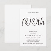 Invitation Calligraphie moderne minimaliste 100e anniversaire (Devant / Derrière)